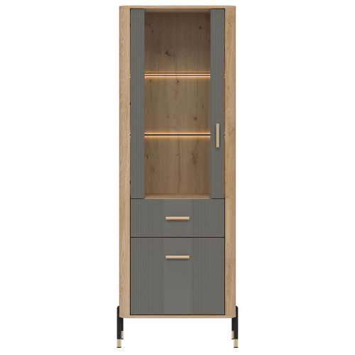 Фото вітрини DANTE DT13 LIVEO дуб кремона торро / сірий / золоті ручки – вигляд спереду