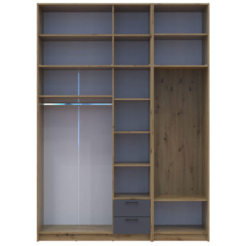 Фото шафи 3 ДСП з вішалкою та високою антресоллю РОНДІ  ДОРОС (DOROS) 181х52х260 дуб артизан / графіт – вигляд спереду наповнення