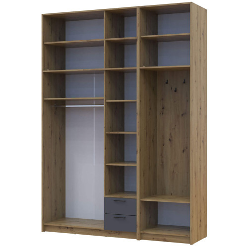 Фото шафи 3 ДСП з вішалкою та високою антресоллю РОНДІ  ДОРОС (DOROS) 181х52х260 дуб артизан / графіт – вигляд збоку наповнення