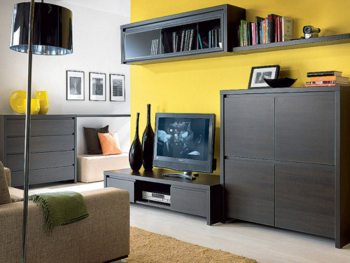 Фото тумби ТВ КАСПІАН RTV2S/14 БРВ (ВМК) в кольорі дуб мілано темний в інтер'єрі вітальні