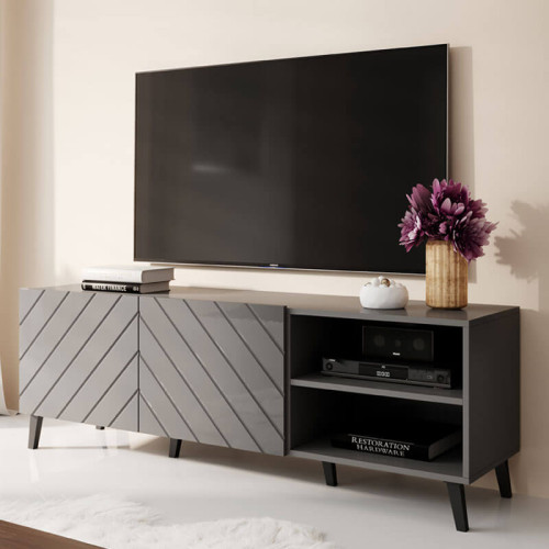 Фото тумбы ТВ 150 ABETO CAMA MEBLE графит / графит глянец