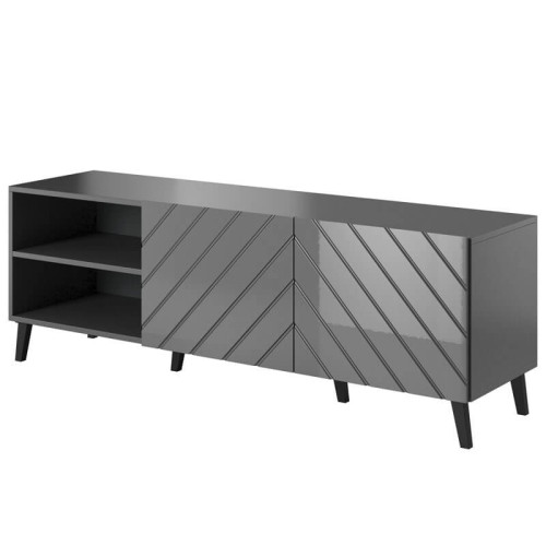 Фото тумбы ТВ 150 ABETO CAMA MEBLE графит / графит глянец – ниши слева