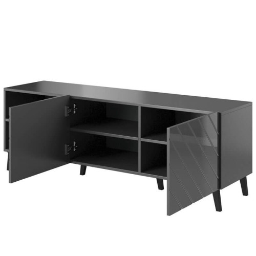 Фото тумбы ТВ 150 ABETO CAMA MEBLE графит / графит глянец – ниши слева, наполнение