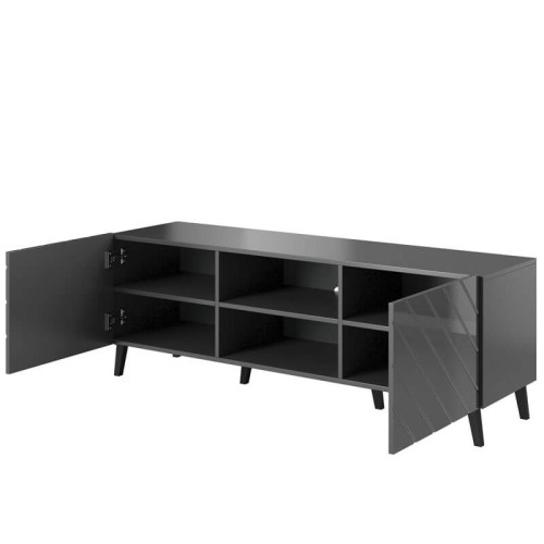 Фото тумбы ТВ 150 ABETO CAMA MEBLE графит / графит глянец – ниши по центру, наполнение