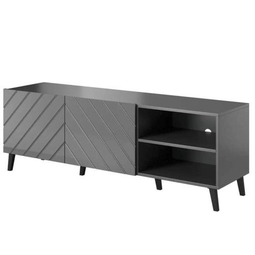 Фото тумбы ТВ 150 ABETO CAMA MEBLE графит / графит глянец – ниши справа
