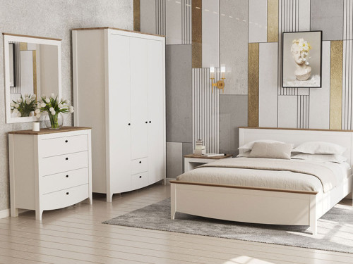 Фото дзеркала КАРІНА LUS100 Гербор німфеа альба / дуб сонома трюфель в інтер'єрі спальні