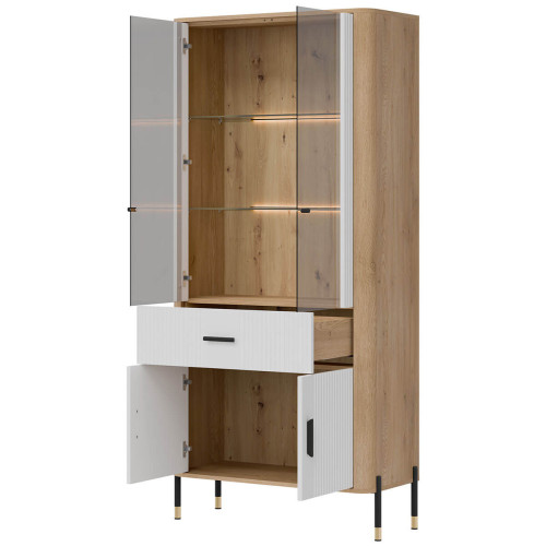 Фото вітрини DANTE DT14 LIVEO дуб кремона торро / білий / чорні ручки – наповнення