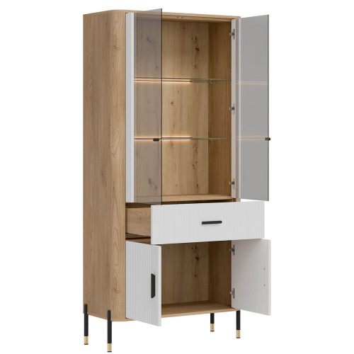 Фото вітрини DANTE DT14 LIVEO дуб кремона торро / білий / чорні ручки – вигляд збоку наповнення