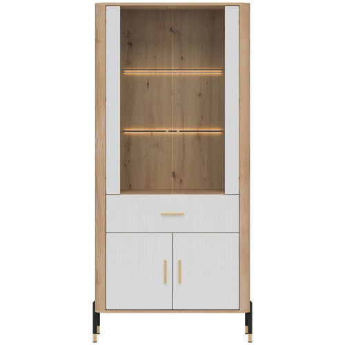 Фото вітрини DANTE DT14 LIVEO дуб кремона торро / білий / золоті ручки – вигляд спереду