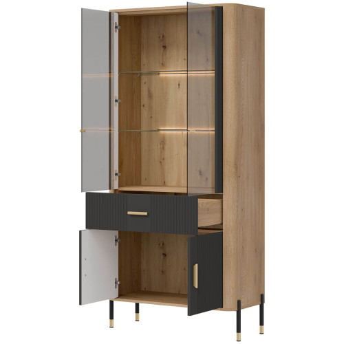 Фото вітрини DANTE DT14 LIVEO дуб кремона торро / антрацит / золоті ручки – наповнення