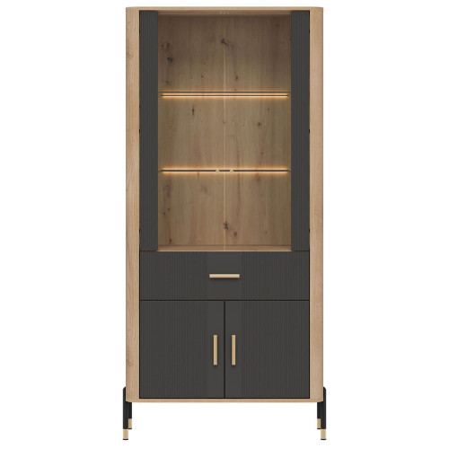 Фото вітрини DANTE DT14 LIVEO дуб кремона торро / антрацит / золоті ручки – вигляд спереду