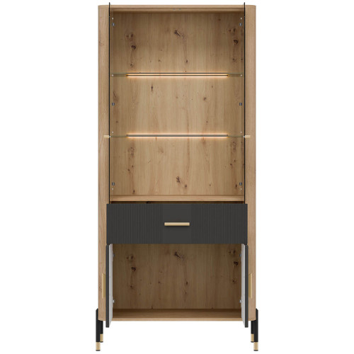 Фото вітрини DANTE DT14 LIVEO дуб кремона торро / антрацит / золоті ручки – вигляд спереду наповнення