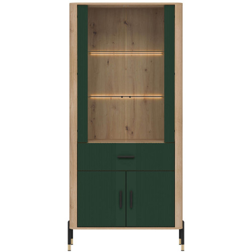 Фото вітрини DANTE DT14 LIVEO дуб кремона торро / зелений / чорні ручки – вигляд спереду