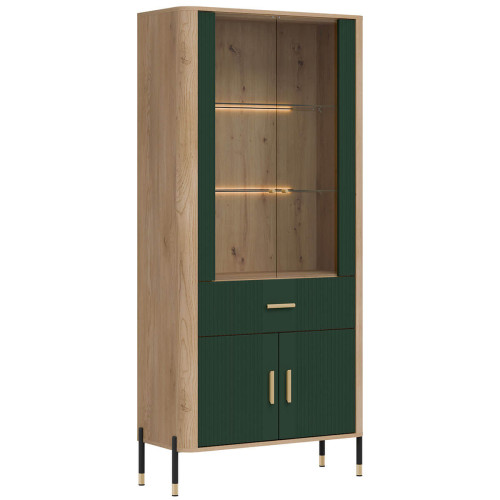 Фото вітрини DANTE DT14 LIVEO дуб кремона торро / зелений / золоті ручки – вигляд збоку