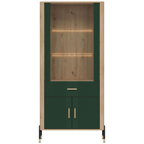 Фото вітрини DANTE DT14 LIVEO дуб кремона торро / зелений / золоті ручки – вигляд спереду