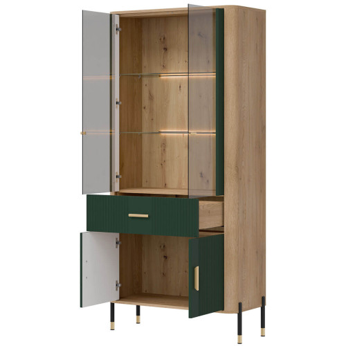 Фото вітрини DANTE DT14 LIVEO дуб кремона торро / зелений / золоті ручки – наповнення