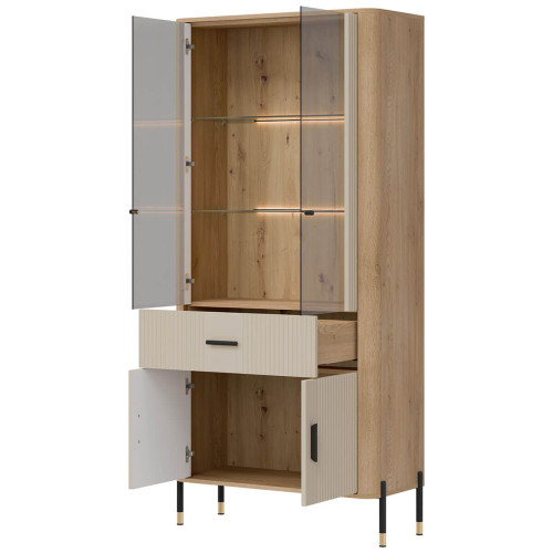 Фото вітрини DANTE DT14 LIVEO дуб кремона торро / кашемір / чорні ручки – наповнення