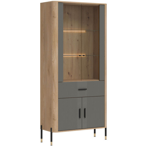 Фото вітрини DANTE DT14 LIVEO дуб кремона торро / сірий / чорні ручки – вигляд збоку