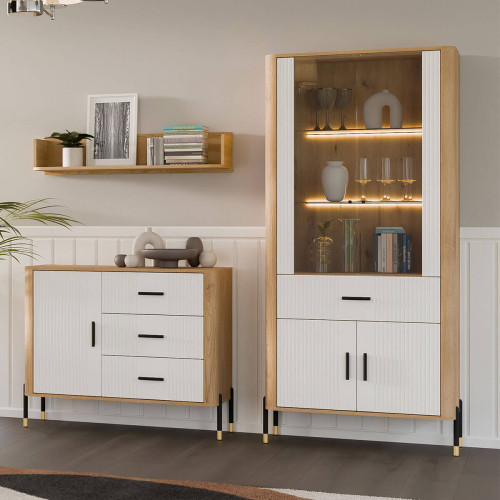 Фото вітрини DANTE DT14 LIVEO дуб кремона торро / білий / чорні ручки в інтер'єрі вітальні