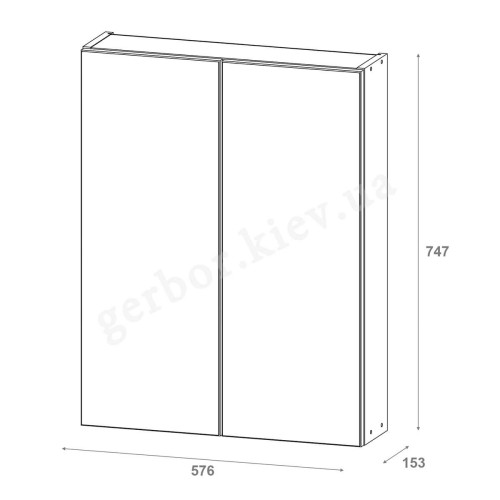 Фото навісної шафи з дзеркалом для ванної МІРА ДОРОС (DOROS) – схема із зовнішніми розмірами