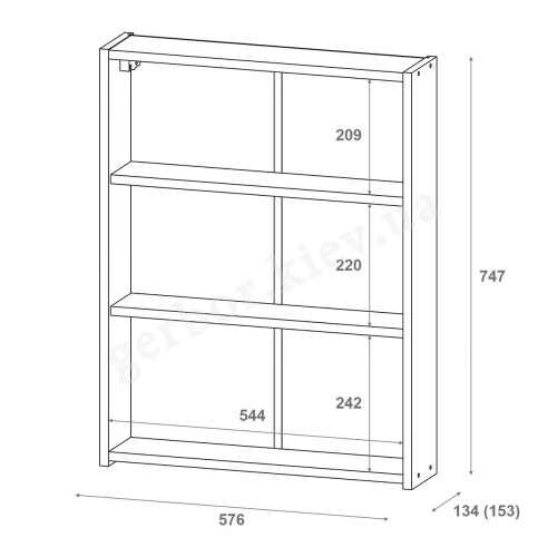 Фото навісної шафи з дзеркалом для ванної МІРА ДОРОС (DOROS) – схема із внутрішніми розмірами