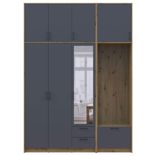 Фото шафи 3 ДСП з вішалкою, дзеркалом та високою антресоллю РОНДІ  ДОРОС (DOROS) 181х52х260 дуб артизан / графіт – вигляд спереду