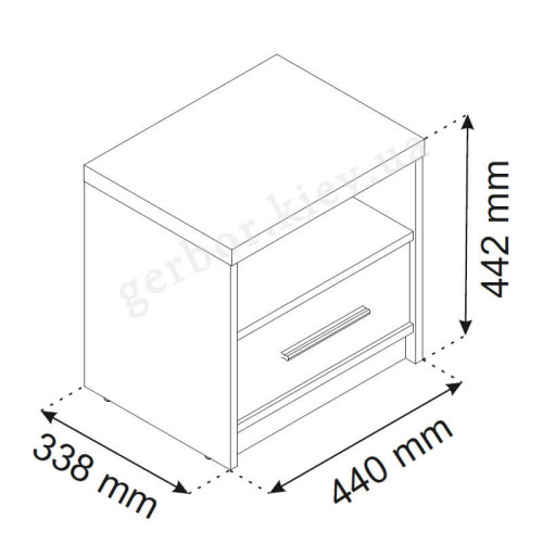 Фото приліжкової тумбочки PAVI 1S ВМВ – схема з розмірами