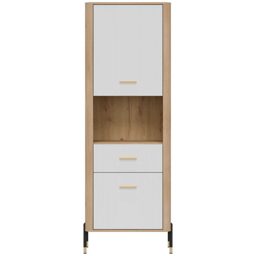 Фото стелажу DANTE DT15 LIVEO дуб кремона торро / білий / золоті ручки – вигляд спереду