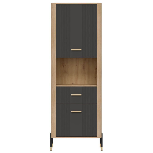 Фото стелажу DANTE DT15 LIVEO дуб кремона торро / антрацит / золоті ручки – вигляд спереду