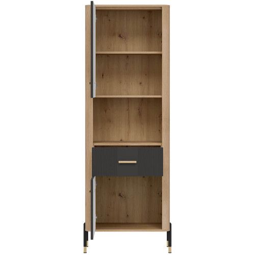 Фото стелажу DANTE DT15 LIVEO дуб кремона торро / антрацит / золоті ручки – вигляд спереду наповнення