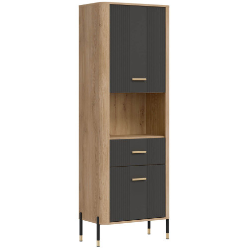 Фото стелажу DANTE DT15 LIVEO дуб кремона торро / антрацит / золоті ручки – вигляд збоку