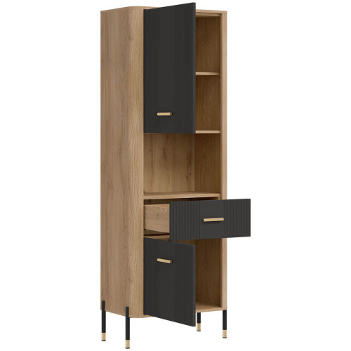 Фото стелажу DANTE DT15 LIVEO дуб кремона торро / антрацит / золоті ручки – вигляд збоку наповнення