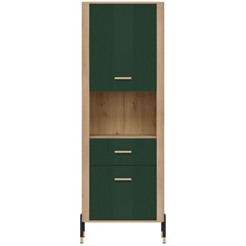 Фото стелажу DANTE DT15 LIVEO дуб кремона торро / зелений / золоті ручки – вигляд спереду