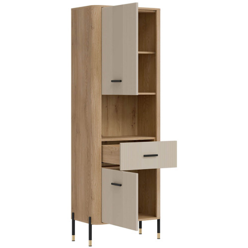 Фото стелажу DANTE DT15 LIVEO дуб кремона торро / кашемір / чорні ручки – вигляд збоку наповнення