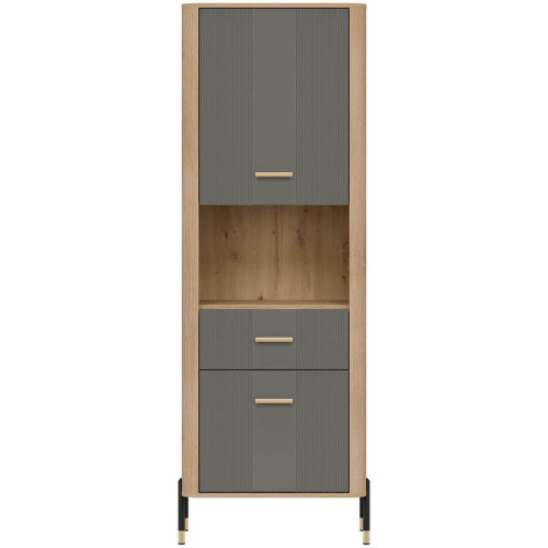 Фото стелажу DANTE DT15 LIVEO дуб кремона торро / сірий / золоті ручки – вигляд спереду