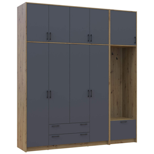 Фото шафи 4 ДСП з вішалкою та високою антресоллю РОНДІ  ДОРОС (DOROS) 220х52х260 дуб артизан / графіт – вигляд збоку