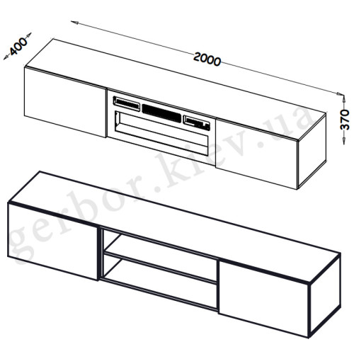 Фото навісної тумби ТВ SLIDE K 200 CAMA MEBLE – схема з розмірами