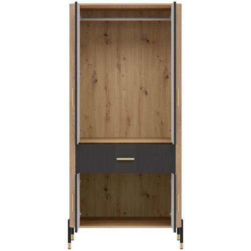 Фото шафи DANTE DT16 LIVEO дуб кремона торро / антрацит / золоті ручки – вигляд спереду наповнення