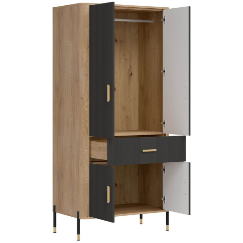 Фото шафи DANTE DT16 LIVEO дуб кремона торро / антрацит / золоті ручки – вигляд збоку наповнення