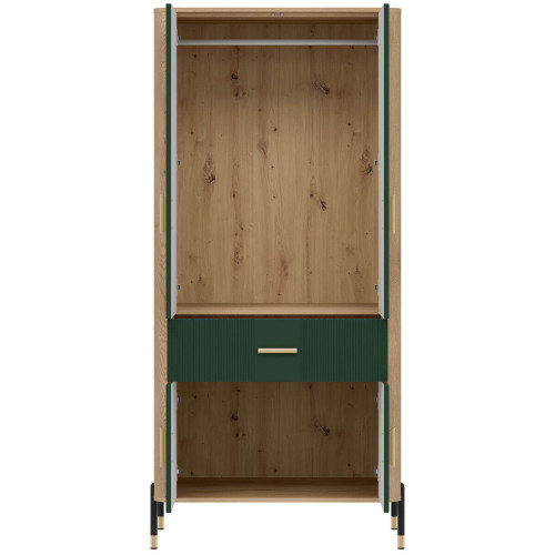 Фото шафи DANTE DT16 LIVEO дуб кремона торро / зелений / золоті ручки – вигляд спереду наповнення