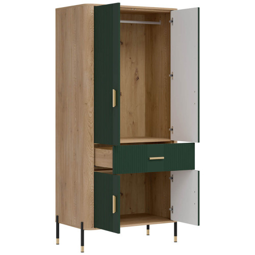 Фото шафи DANTE DT16 LIVEO дуб кремона торро / зелений / золоті ручки – вигляд збоку наповнення