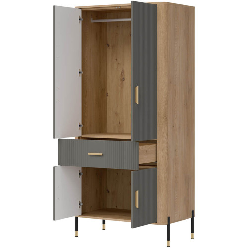 Фото шафи DANTE DT16 LIVEO дуб кремона торро / сірий / золоті ручки – наповнення