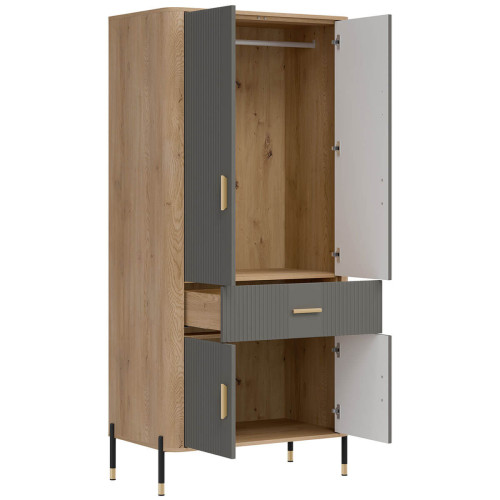 Фото шафи DANTE DT16 LIVEO дуб кремона торро / сірий / золоті ручки – вигляд збоку наповнення