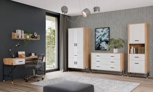 Фото шафи DANTE DT16 LIVEO дуб кремона торро / білий / чорні ручки в інтер'єрі кабінету