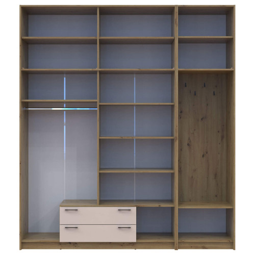 Фото шафи 4 ДСП з вішалкою, дзеркалом та високою антресоллю РОНДІ  ДОРОС (DOROS) 220х52х260 дуб артизан / кашемір – вигляд спереду наповнення