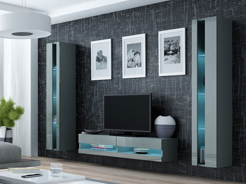 Фото комплекта мебели для гостиной VIGO CAMA MEBLE New 12 серый / серый глянец