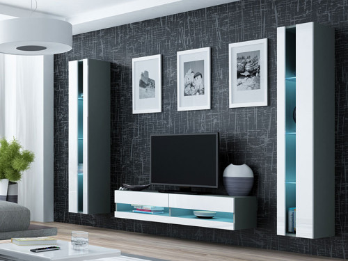 Фото комплекта мебели для гостиной VIGO CAMA MEBLE New 12 серый / белый глянец