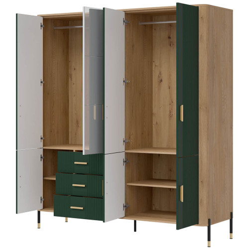 Фото шафи DANTE DT17 LIVEO дуб кремона торро / зелений / золоті ручки – наповнення