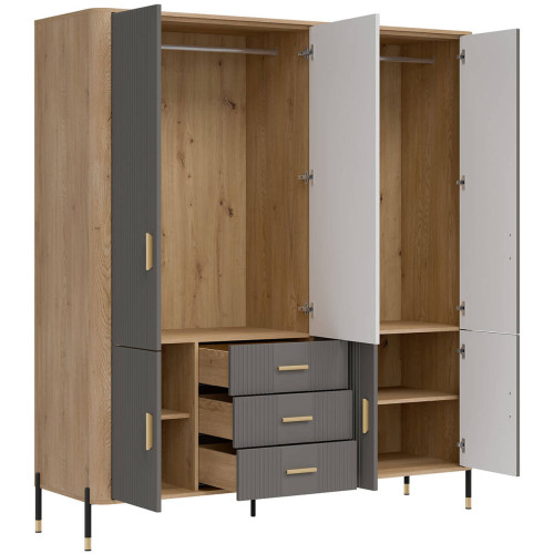 Фото шафи DANTE DT17 LIVEO дуб кремона торро / сірий / золоті ручки – вигляд збоку наповнення