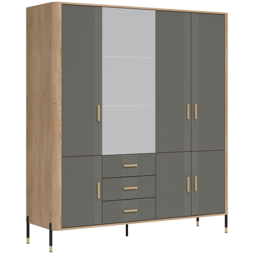 Фото шафи DANTE DT17 LIVEO дуб кремона торро / сірий / золоті ручки – вигляд збоку